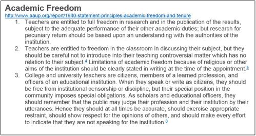 Text box, Definition of Academic Freedom